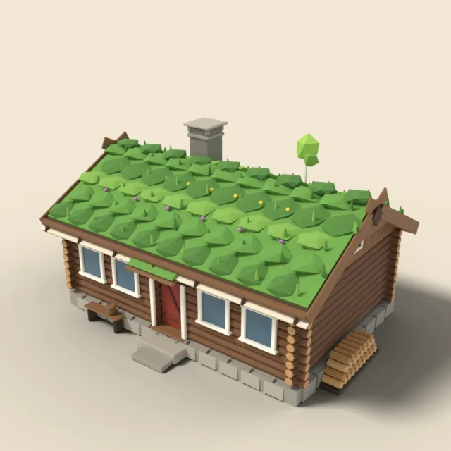 Sod-roof farmhouse with grass on top