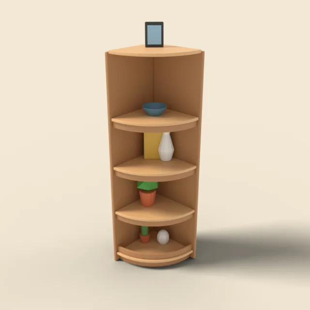 Corner shelf with curved front