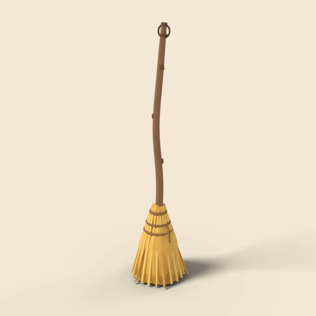 Plain witch broom with straw bristles