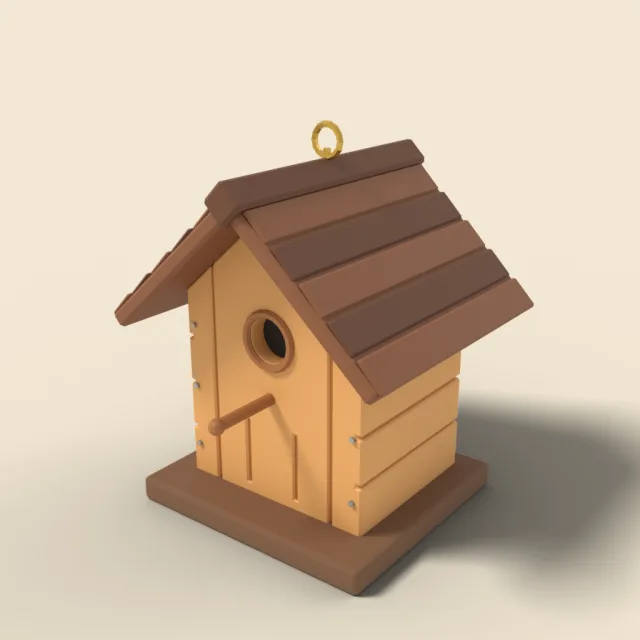 Wooden birdhouse with perch