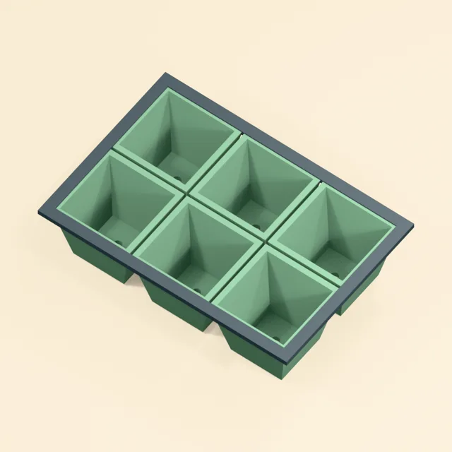 Six cell seed starting tray with tapered pots and drainage holes