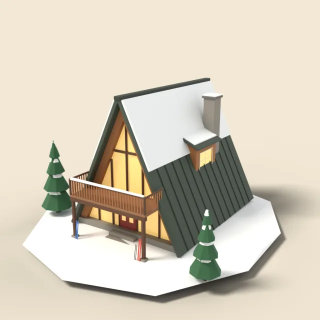 Ski lodge with A-frame roof