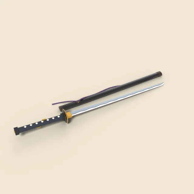 Japanese katana with black lacquered scabbard