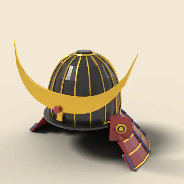 Lacquered warrior helmet with crescent crest