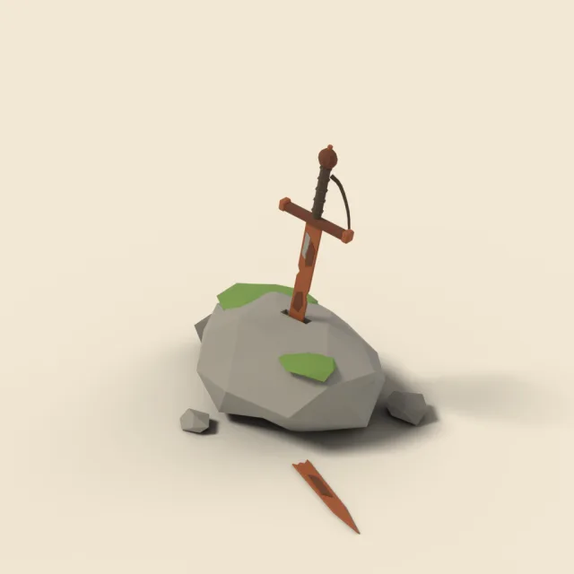 Rusty broken sword stuck in a rock