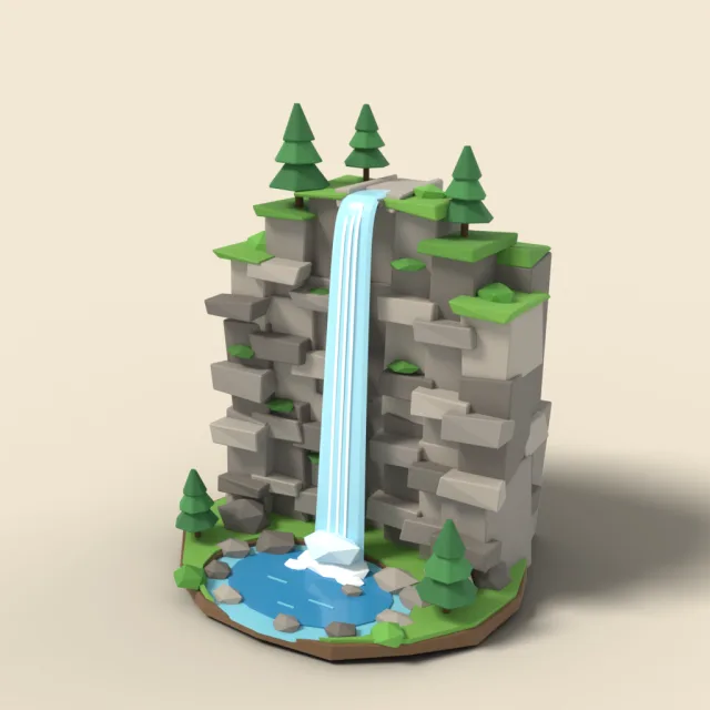 Tall cliff waterfall into pool