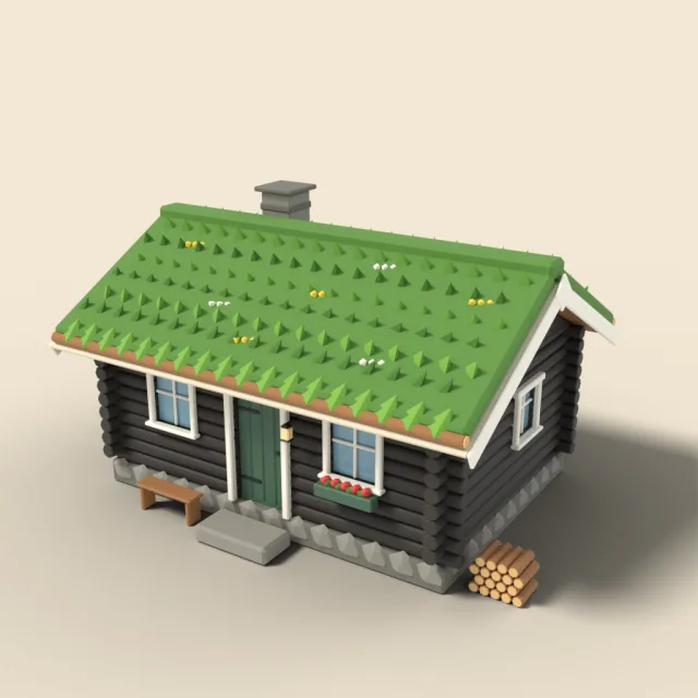 Black tarred cottage with grass roof