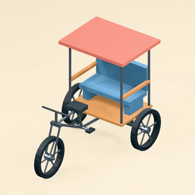 Passenger cycle rickshaw with joined fork crown