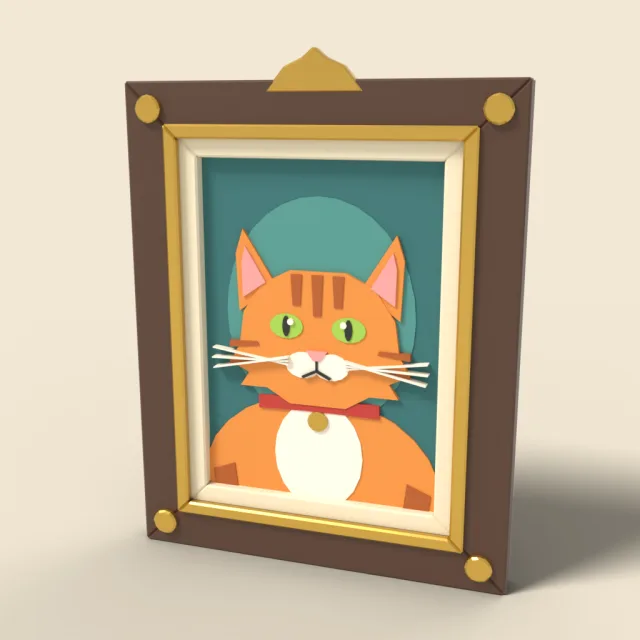 Framed cat portrait painting