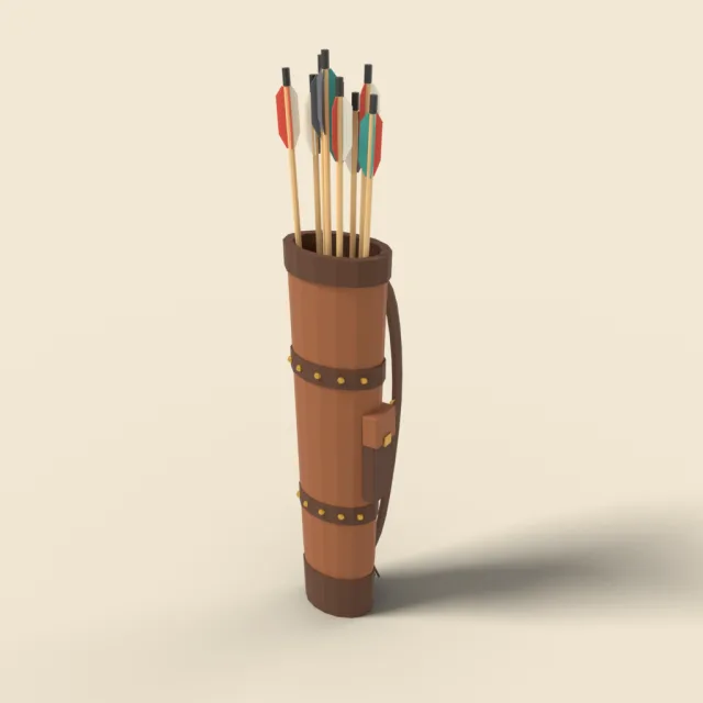 Leather quiver with fletched arrows