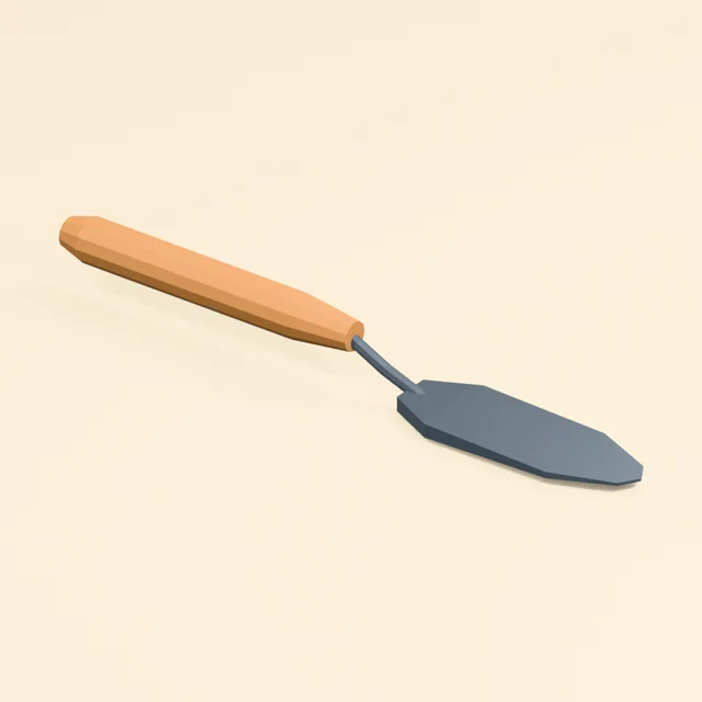 Offset palette knife with thin tapered mixing blade