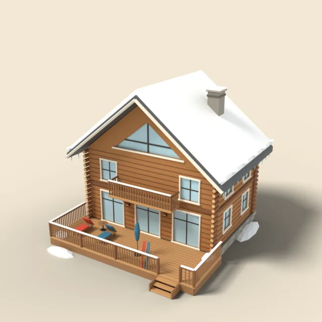 Snowy ski lodge with sun terrace