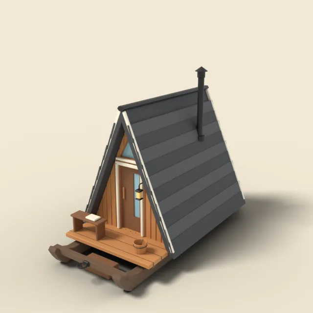 Tent-shaped sauna on skids