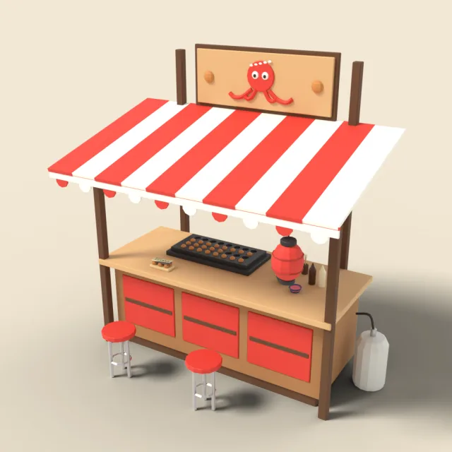 Takoyaki stall with striped awning
