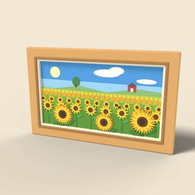 Framed sunflower field painting