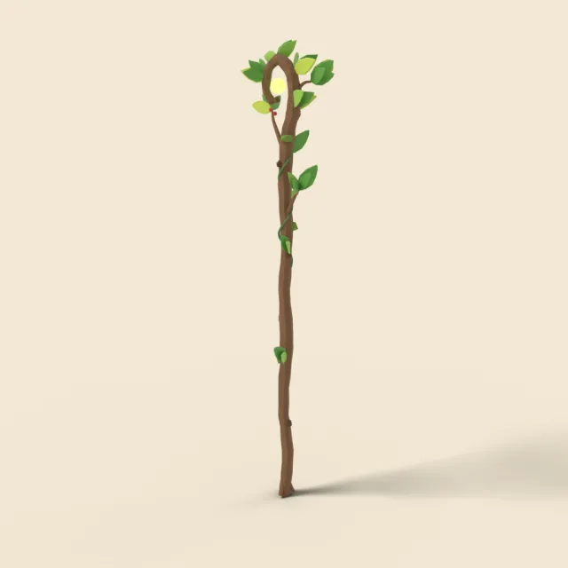 Gnarled druid staff with leaves