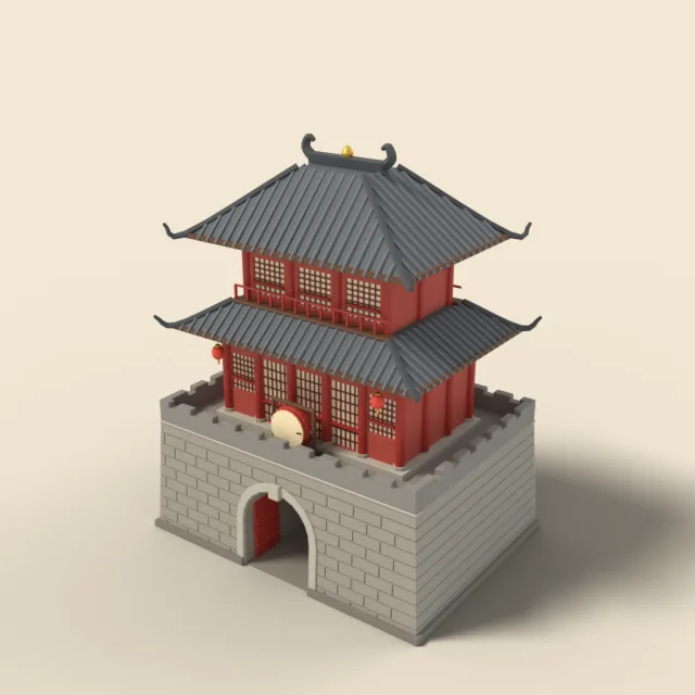 Chinese drum tower on stone base