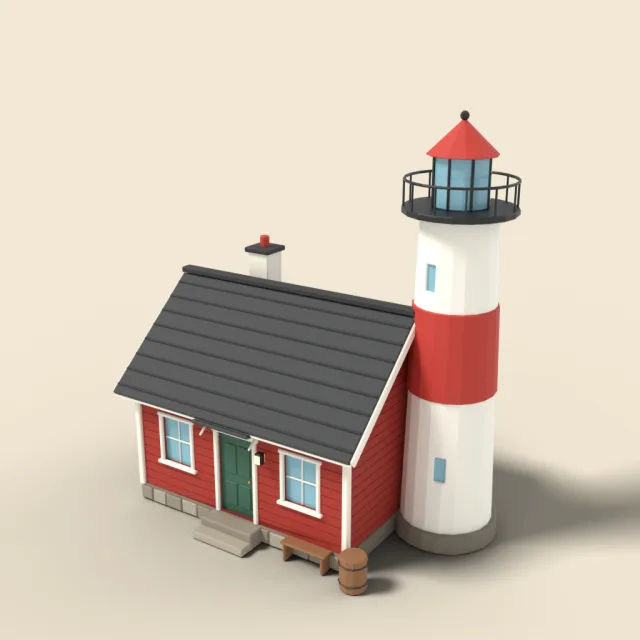 Lighthouse keeper cottage in red