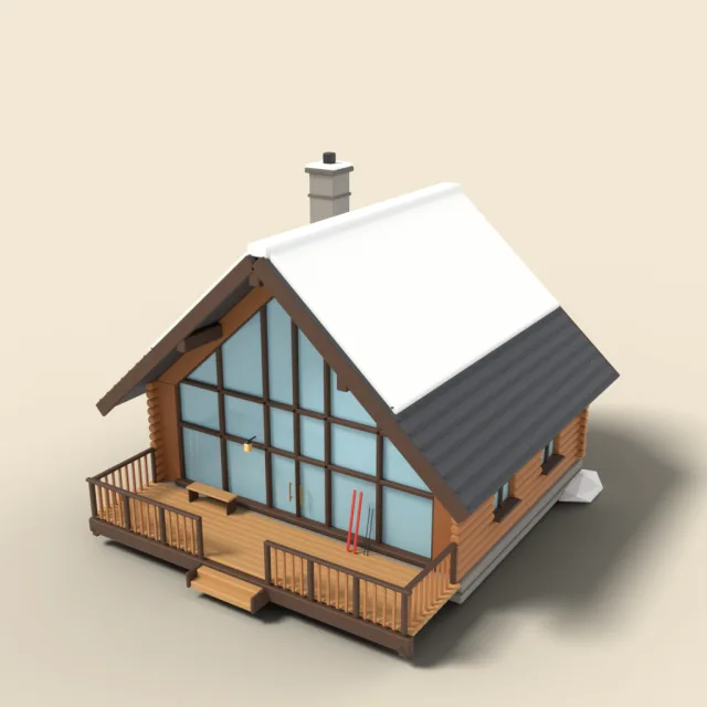 Ski lodge with big glass gable