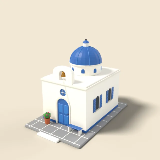 Whitewashed chapel with blue dome