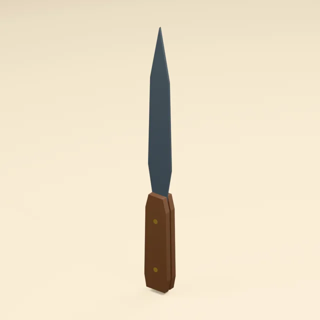 Pointed letter opener with riveted wooden grip