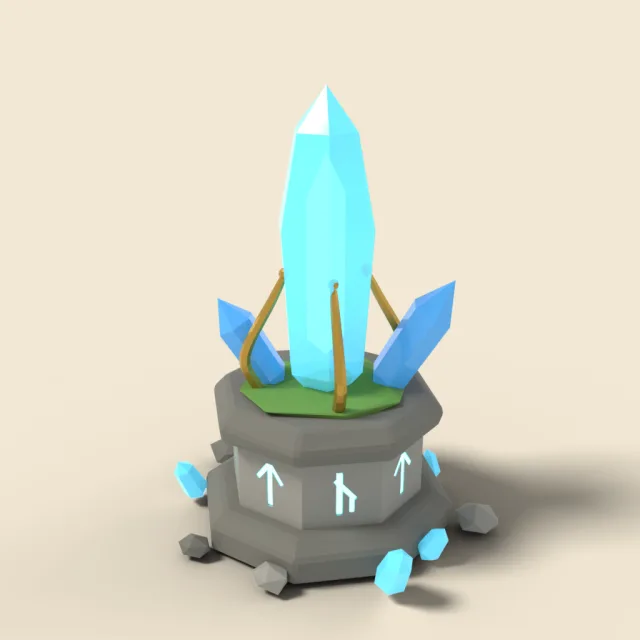 Glowing rune crystal on stone base