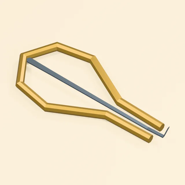 Open framed jaw harp with central reed and bent plucking tip