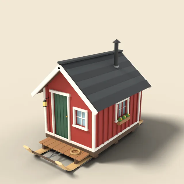 Tiny cabin on skis