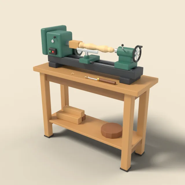 Wood turning lathe on stand