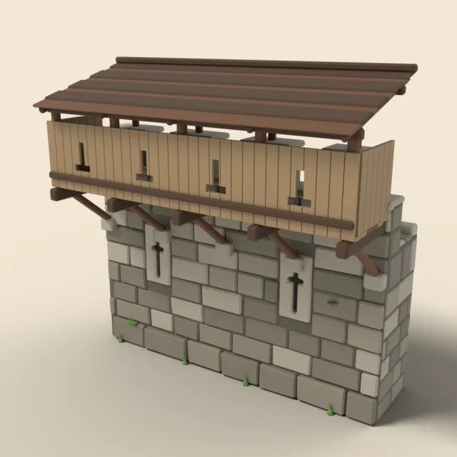 Town wall section with wooden hoarding