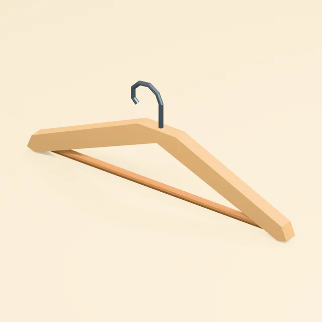Wooden clothes hanger with bent hook and trouser rail