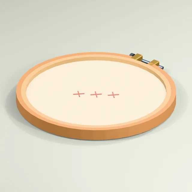 Tensioned embroidery hoop with screw ears and stitched cloth