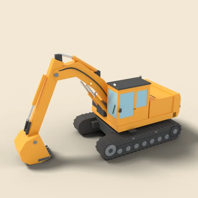 Tracked excavator with digging bucket