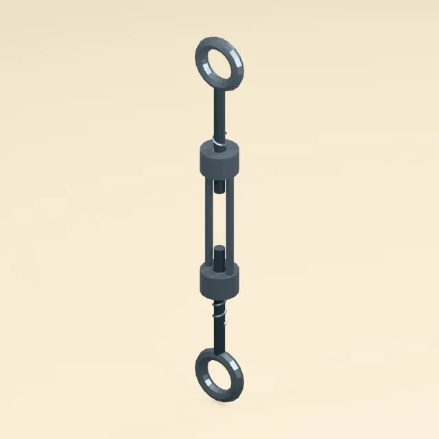 Open-frame turnbuckle with opposed threaded eye rods