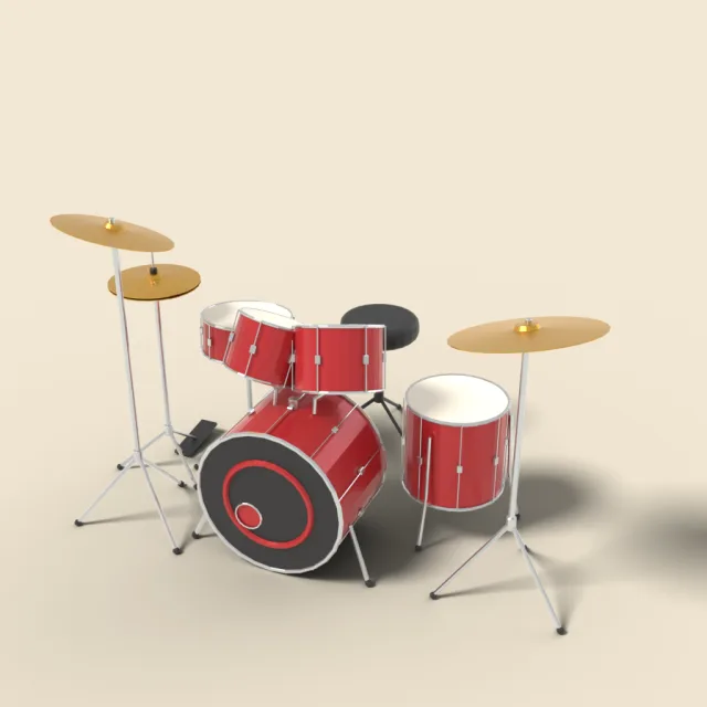 Five-piece rock drum kit with cymbals