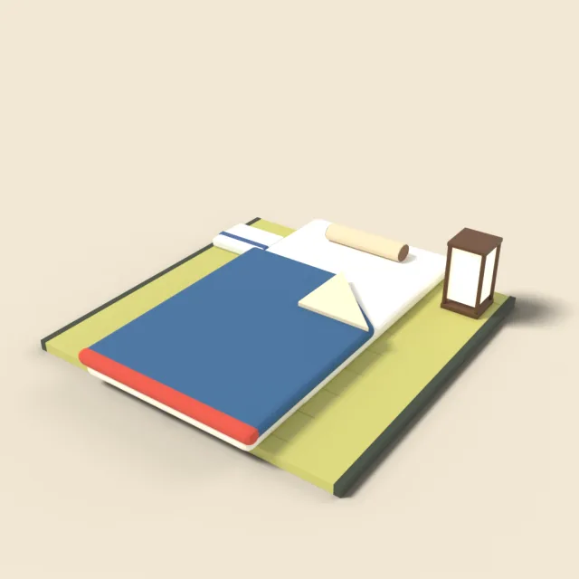 Japanese futon on tatami mat