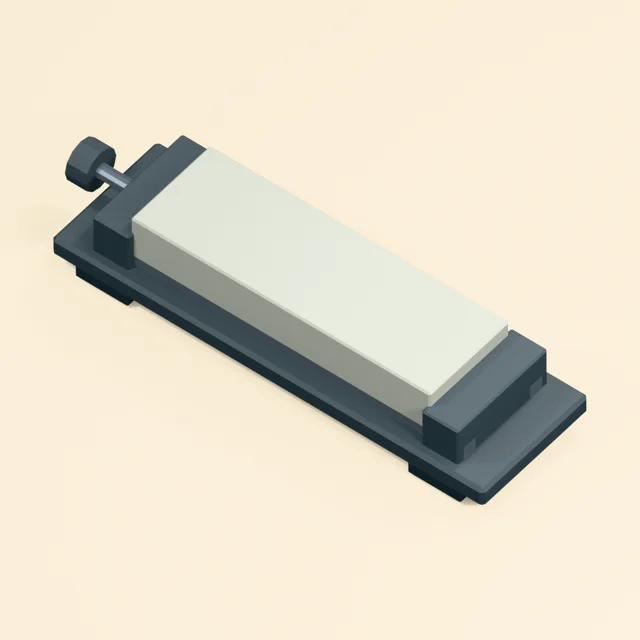 Bench whetstone in screw-adjusted rubber-footed holder