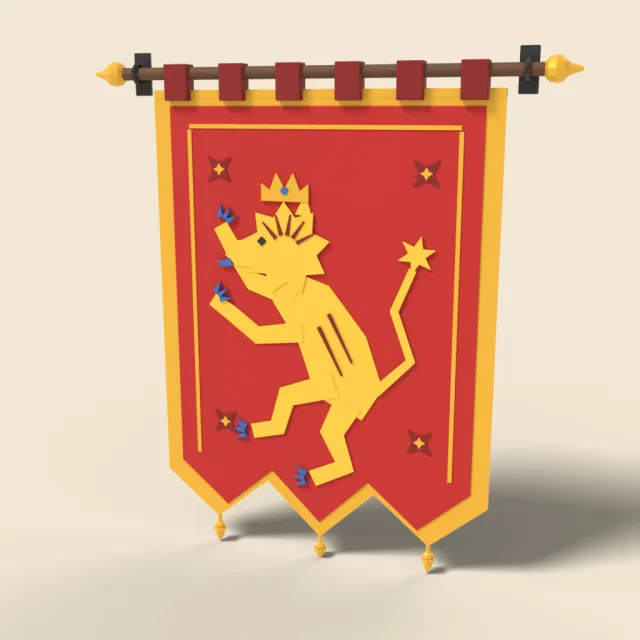 Heraldic lion tapestry in red and gold