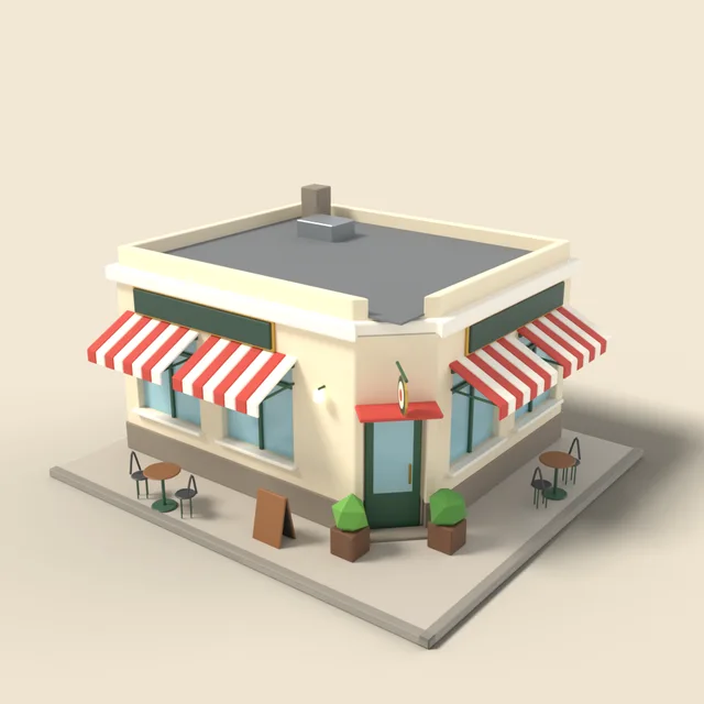 Corner cafe with awning