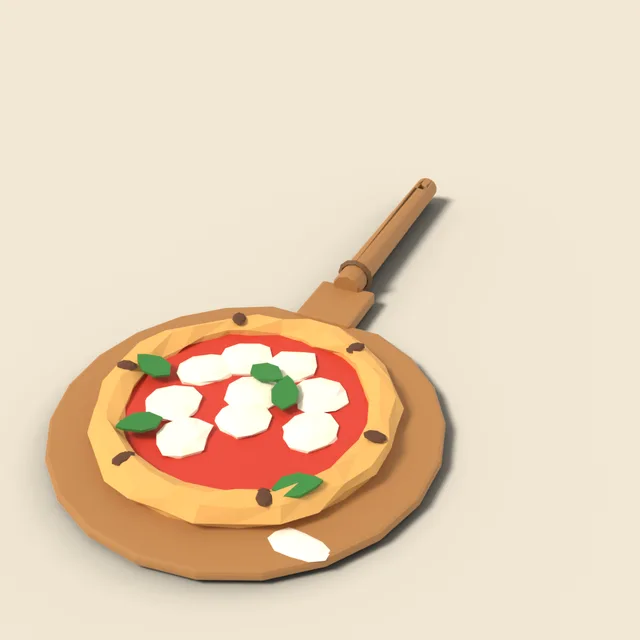 Margherita pizza on a wooden peel