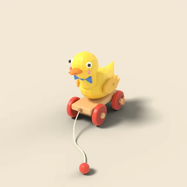 Wooden pull-along duck on wheels