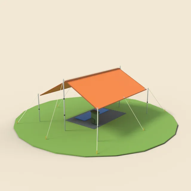 Rectangular rain tarp with poles
