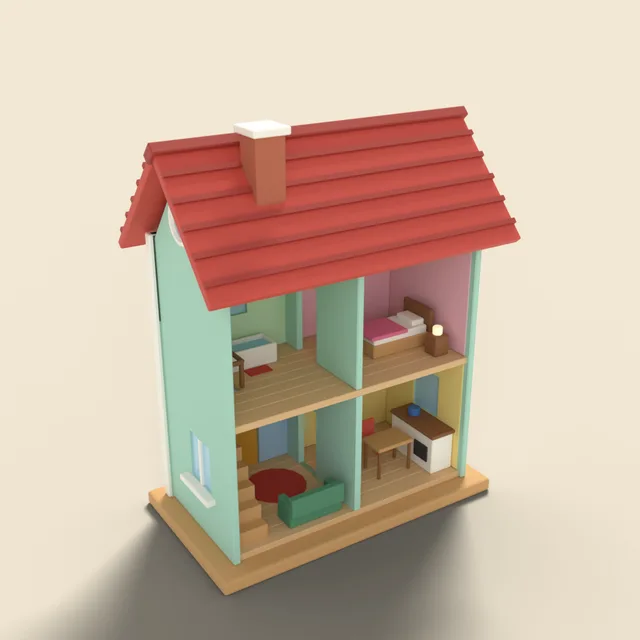 Wooden dollhouse with open back