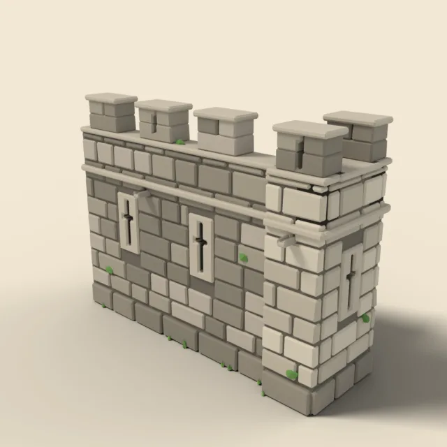 Crenellated town wall end piece