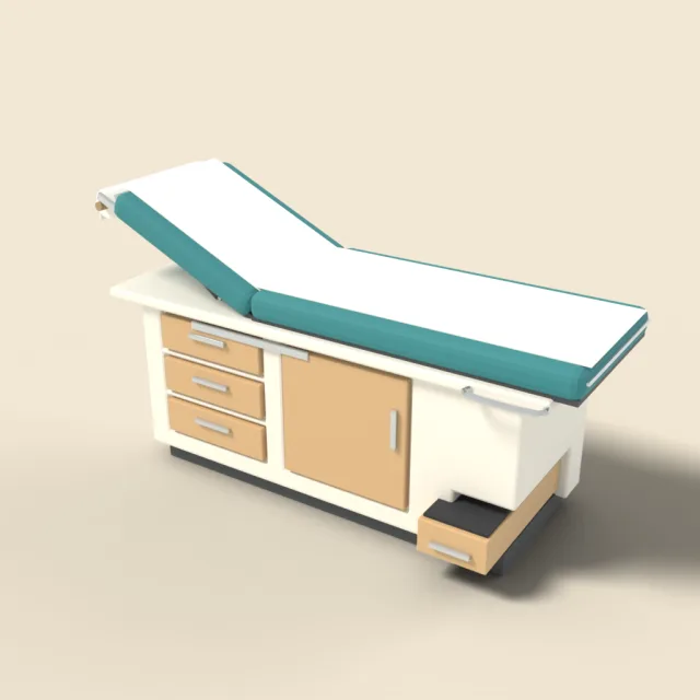 Padded clinic examination table with paper roll