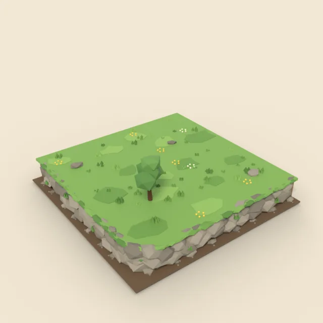 Raised grass plateau corner with rock cliff