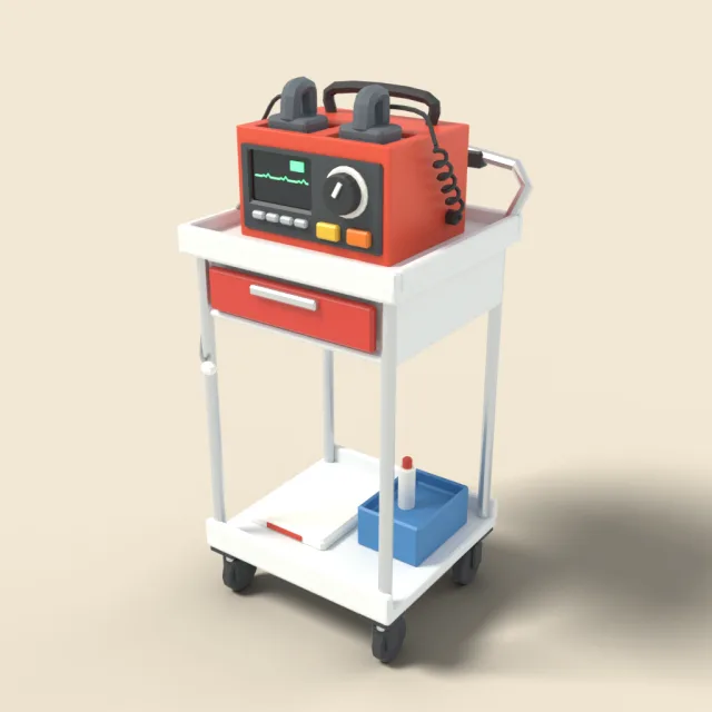 Cart defibrillator with hand paddles