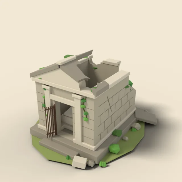 Mausoleum ruin with collapsed roof