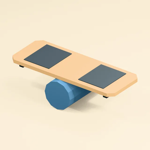 Roller balance board with underside travel stops