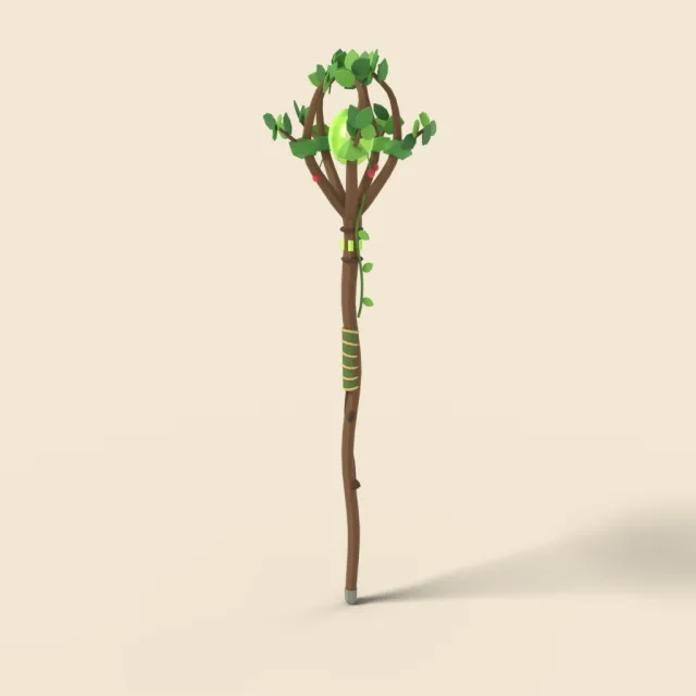 Druid staff with leafy branch head